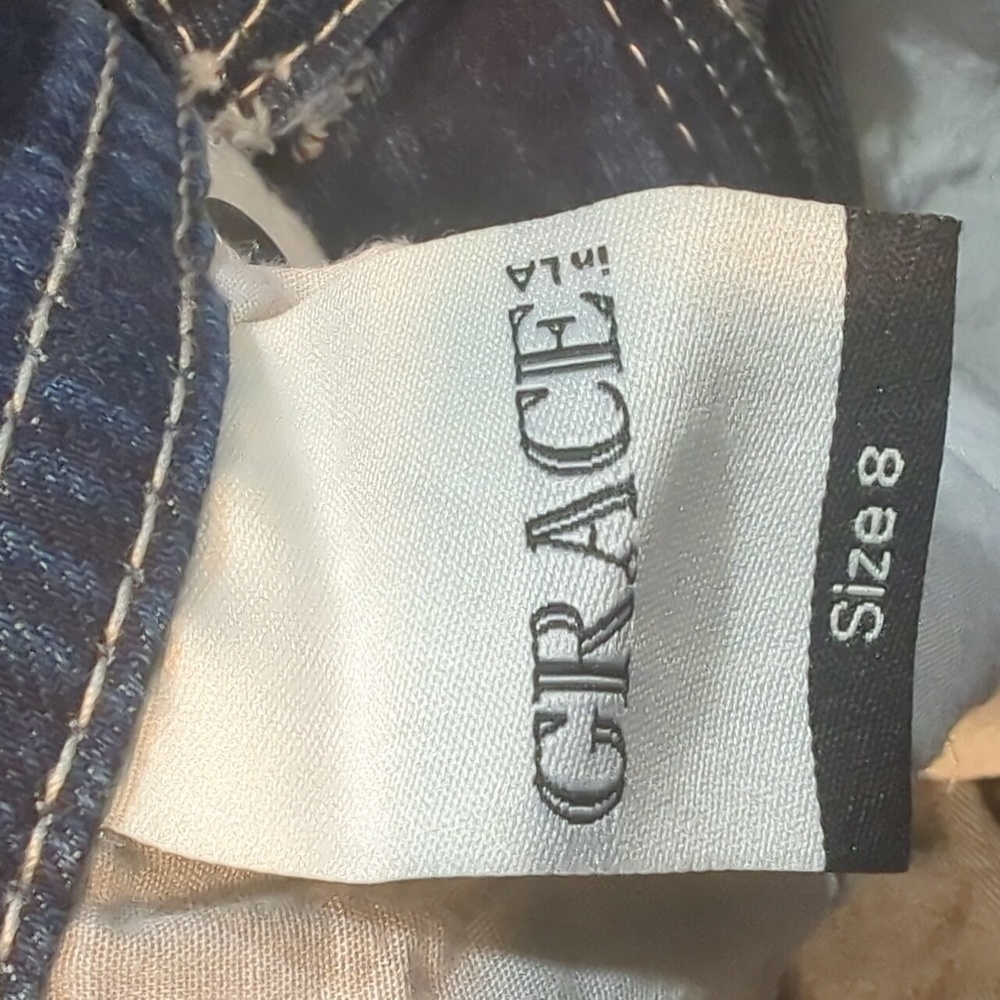 GRACE in LA girls bootcut jeans blingy embroidered faux flap back pockets sz 8 - Picture 14 of 14